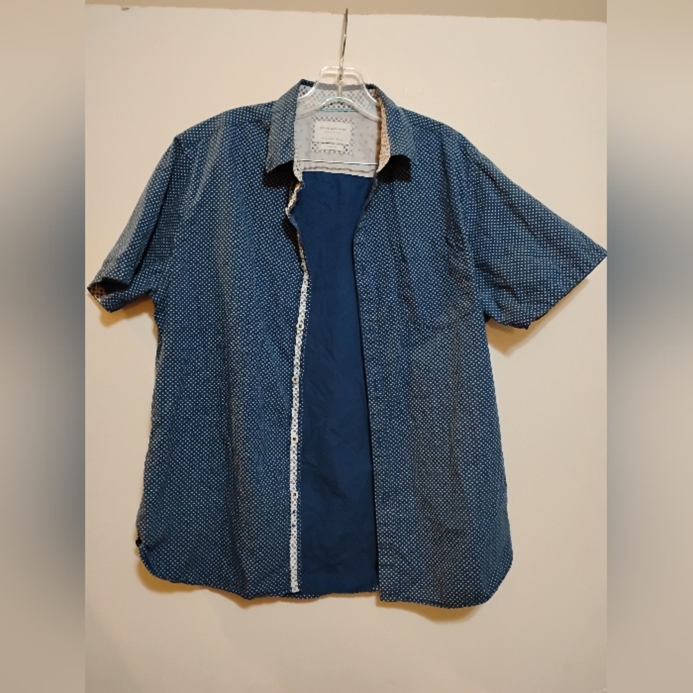 Blue Short Sleeve Button-Up Shirt 100%Cotton DENIM & FLOWER RICKSINGH WOMEN'S L